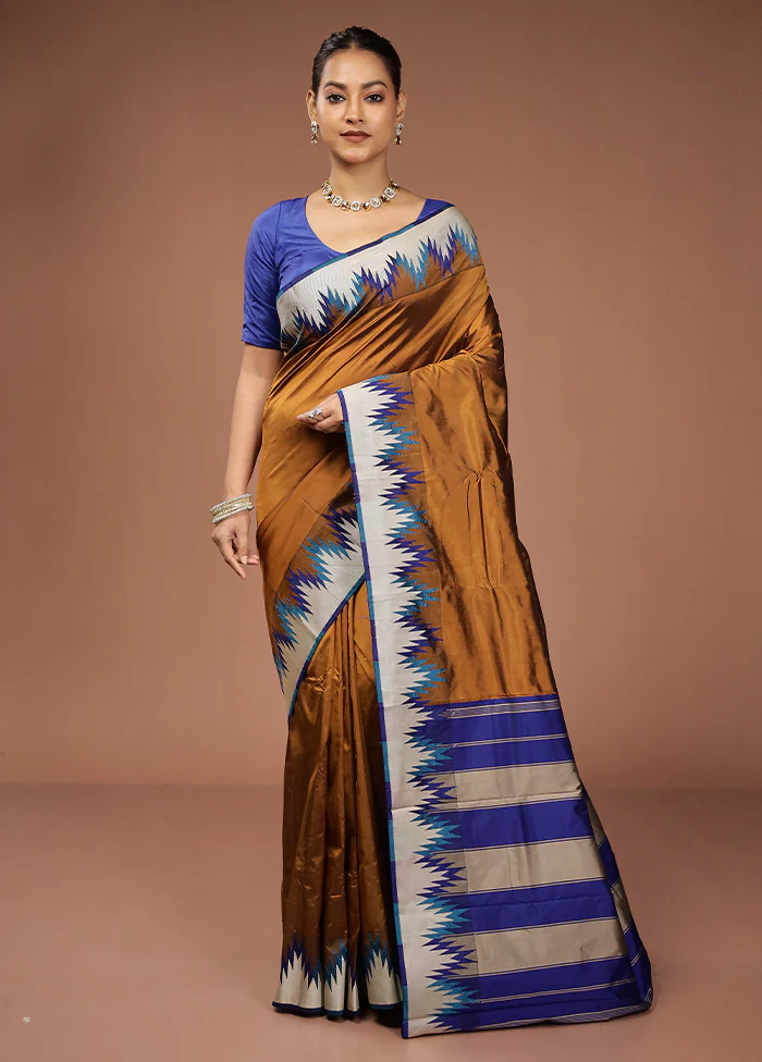 Brown Kanjivaram Silk Saree With Blouse Piece - Image 2