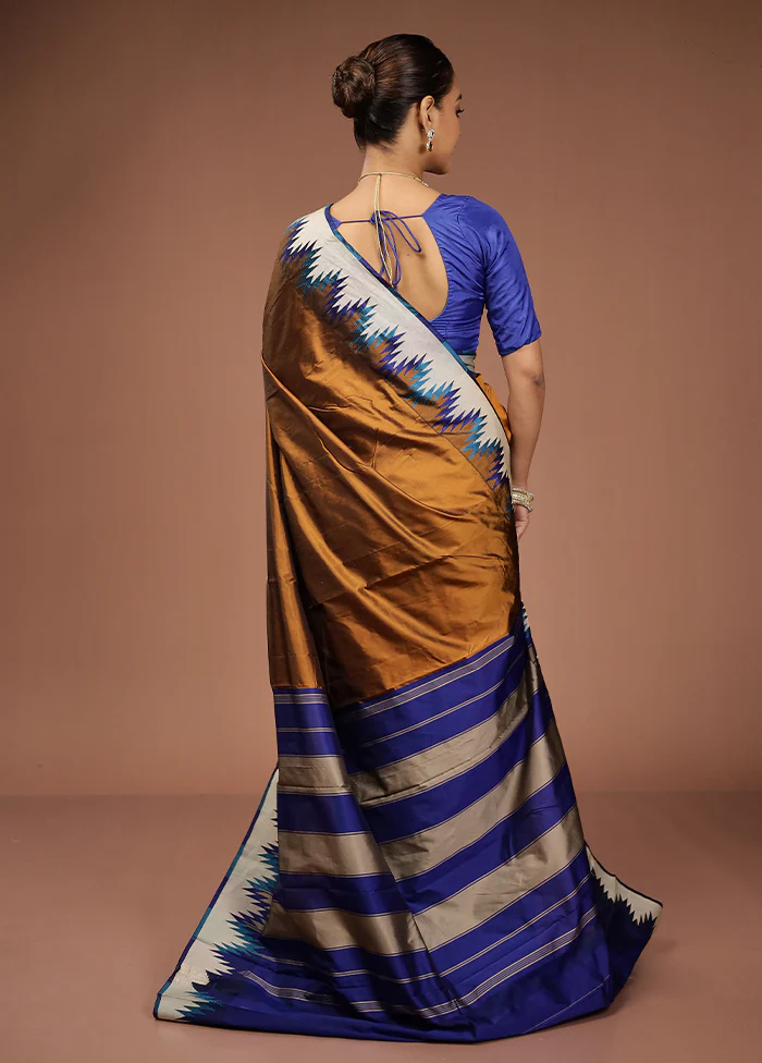 Brown Kanjivaram Silk Saree With Blouse Piece - Image 3