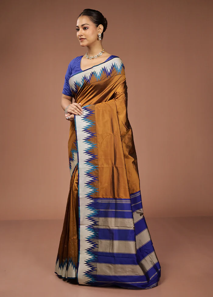 Brown Kanjivaram Silk Saree With Blouse Piece - Image 4