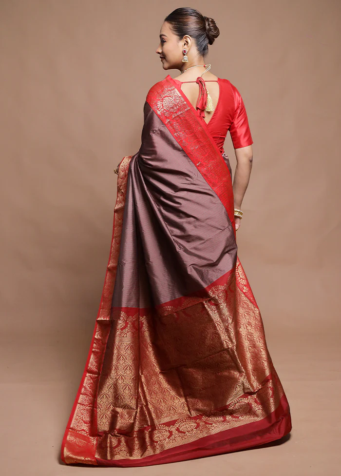 Brown Kanjivaram Silk Saree With Blouse Piece - Image 3