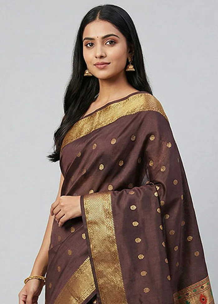 Brown Kanjivaram Silk Saree With Blouse Piece - Image 2