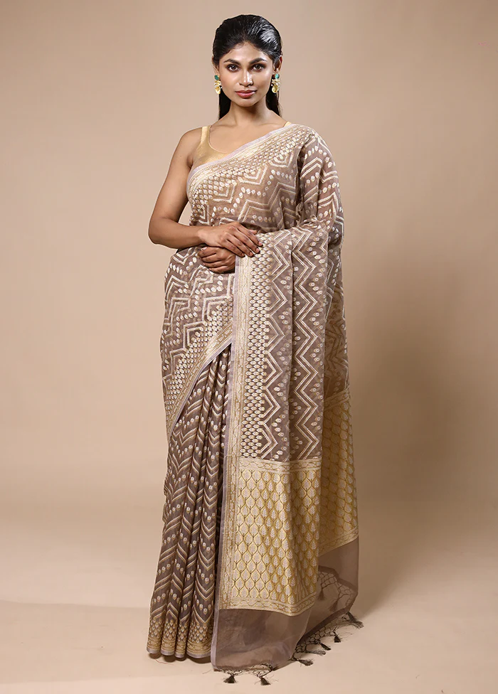 Brown Kora Silk Saree With Blouse Piece - Image 2