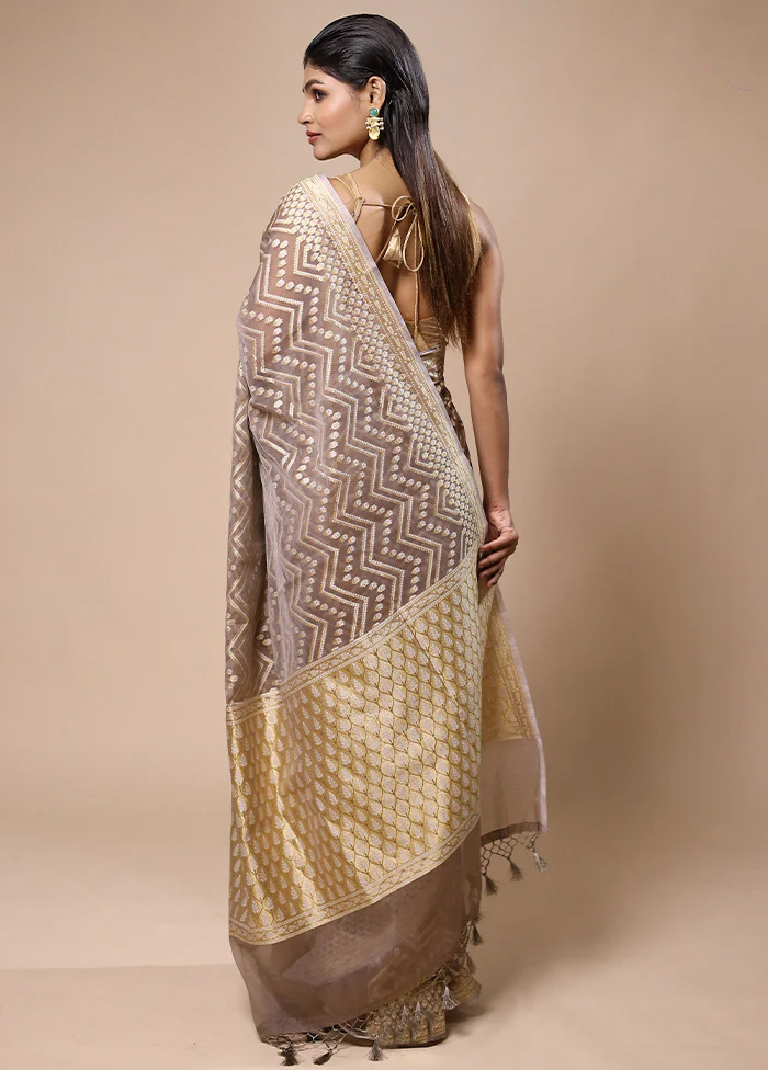Brown Kora Silk Saree With Blouse Piece - Image 3