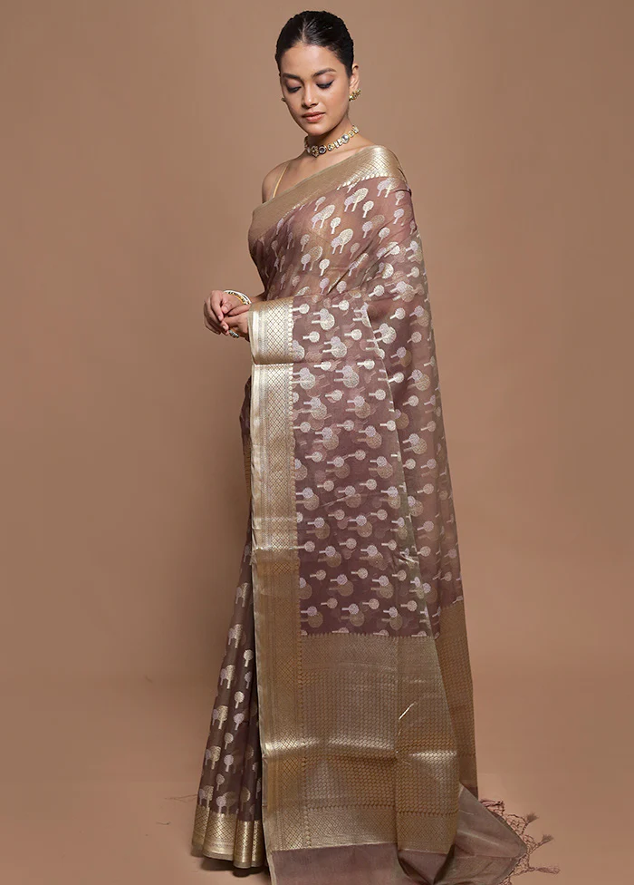 Brown Kora Silk Saree With Blouse Piece - Image 4