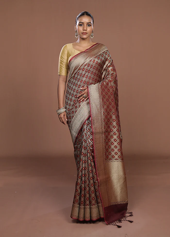 Brown Kora Silk Saree With Blouse Piece - Image 2