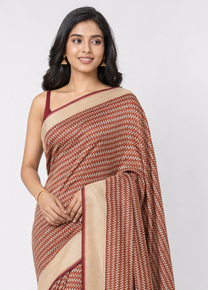 Brown Kora Silk Saree With Blouse Piece - Image 2