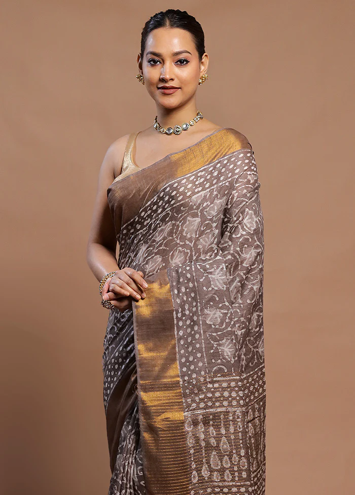 Brown Linen Silk Saree With Blouse Piece - Image 2