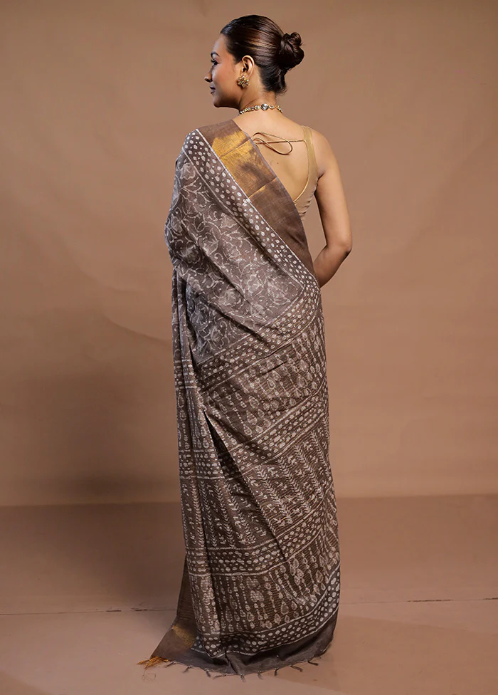 Brown Linen Silk Saree With Blouse Piece - Image 3