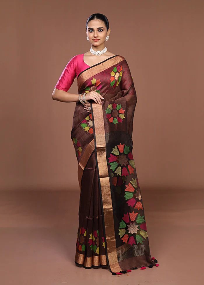 Brown Matka Silk Saree With Blouse Piece - Image 2