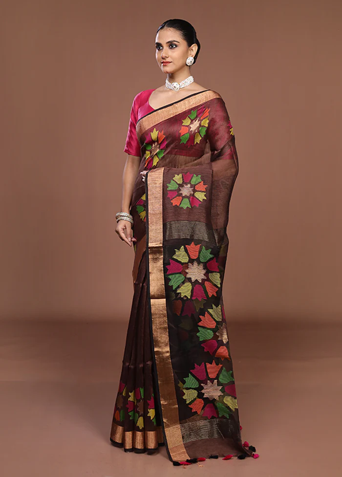 Brown Matka Silk Saree With Blouse Piece - Image 4