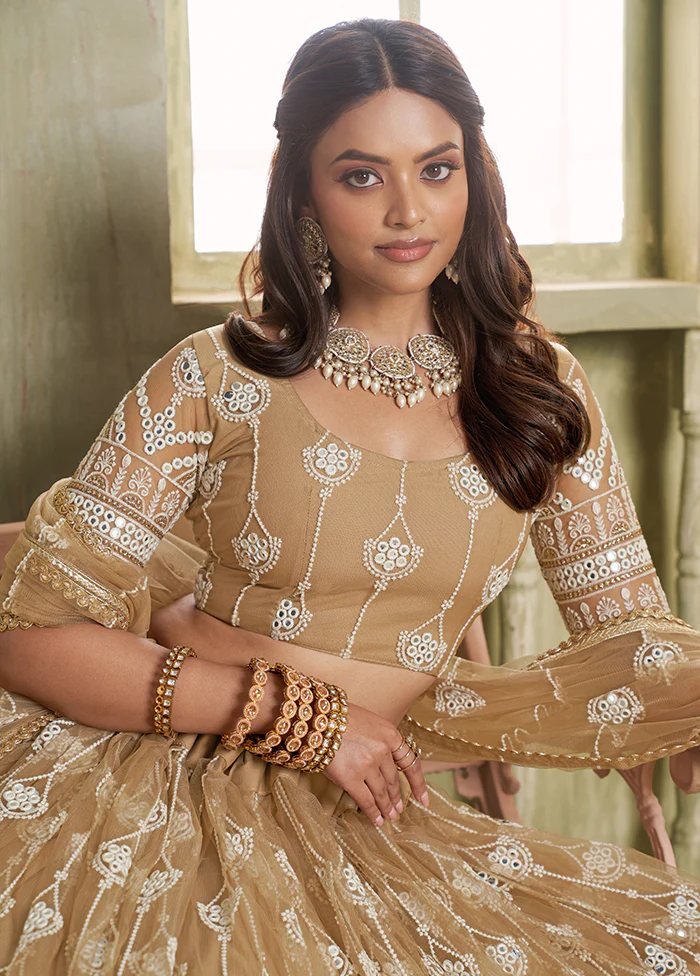 Brown Net Lehenga Set - Image 2