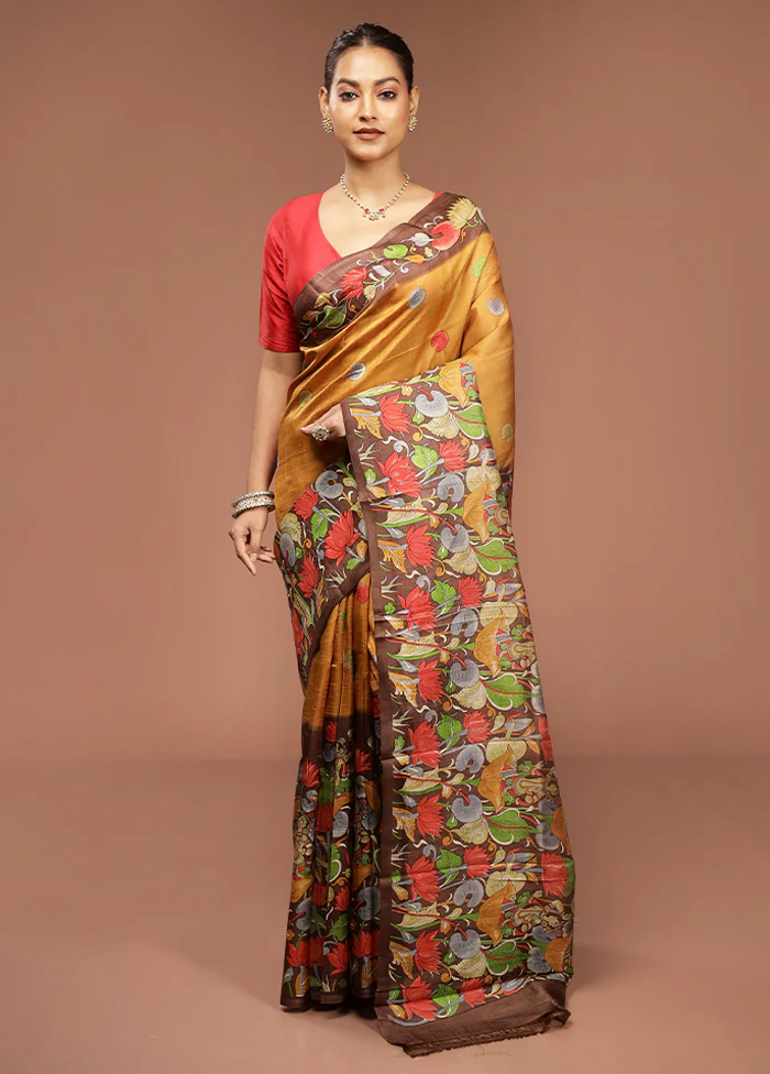 Brown Printed Pure Silk Saree Without Blouse Piece - Image 2
