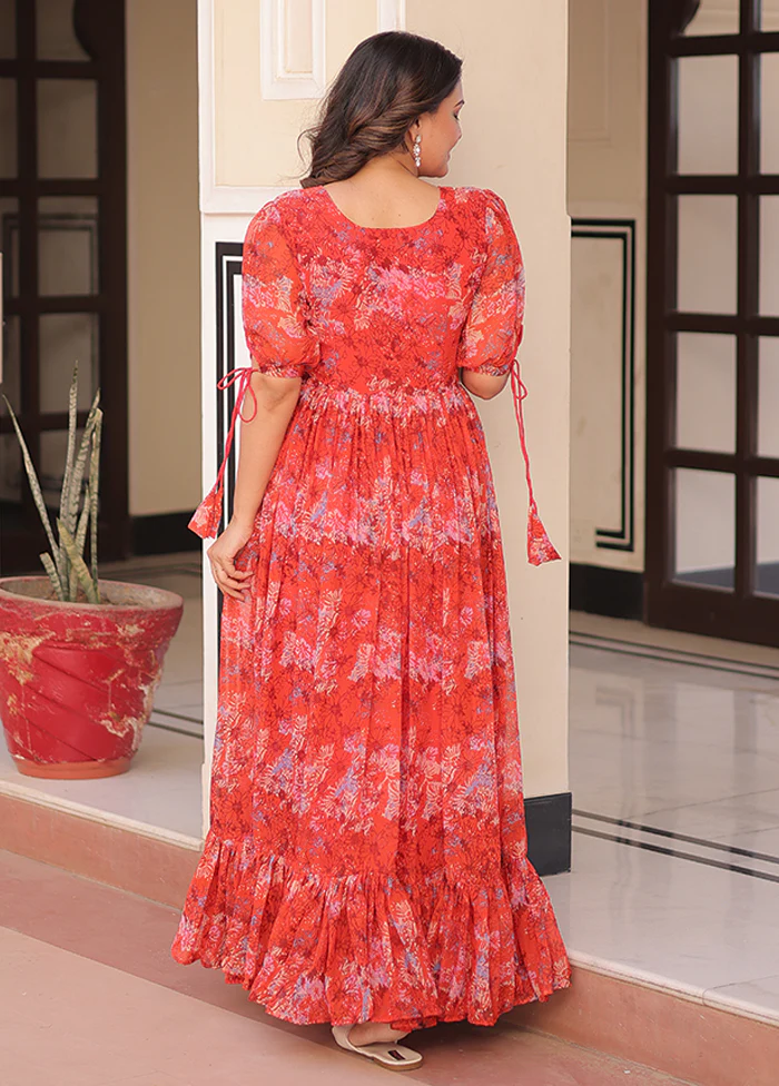 Red Printed Work Georgette Gown - Image 3