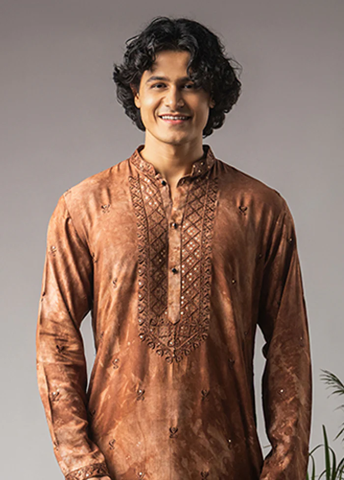 Brown Silk Kurta & Pajama Set - Image 2