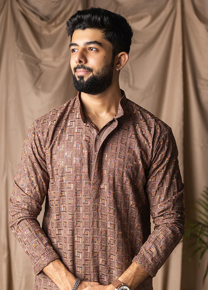 Brown Silk Kurta & Pajama Set - Image 2