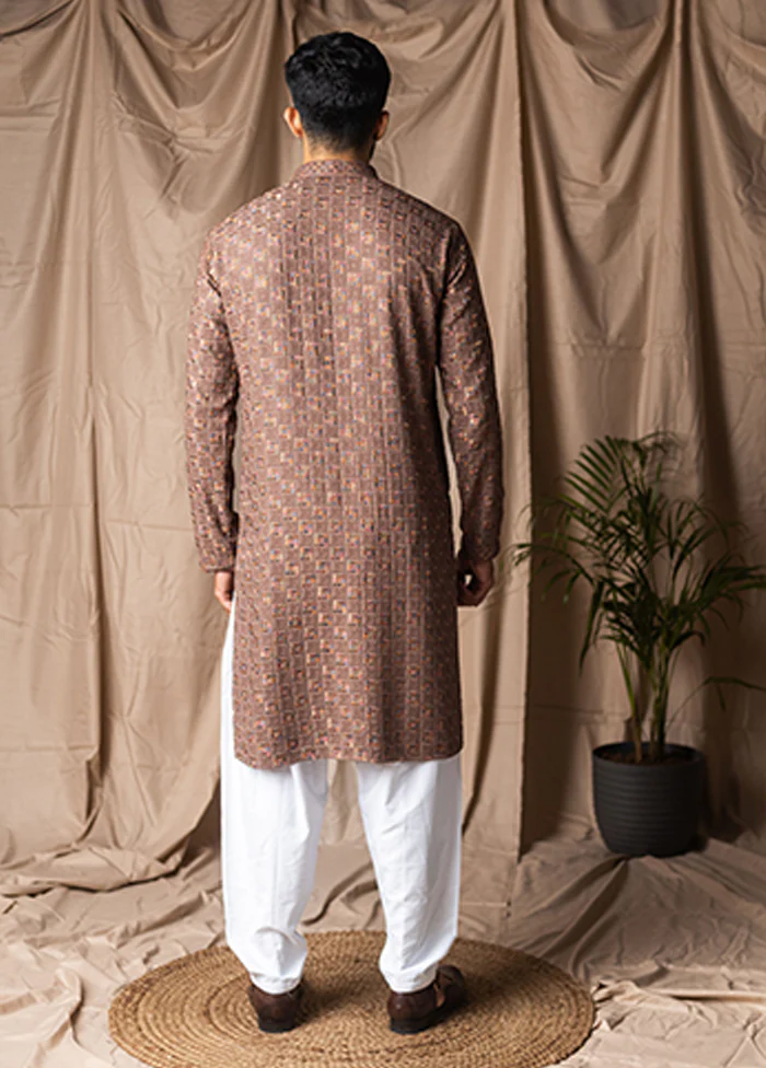 Brown Silk Kurta & Pajama Set - Image 3