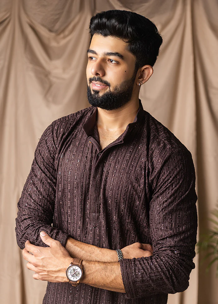 Brown Silk Kurta & Pajama Set - Image 2