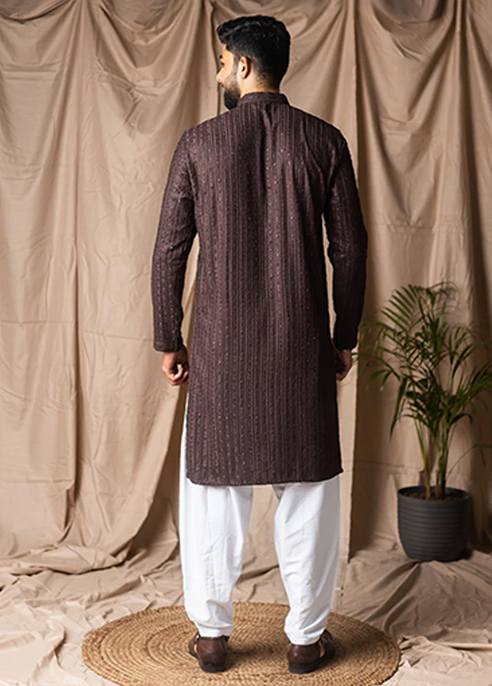 Brown Silk Kurta & Pajama Set - Image 3