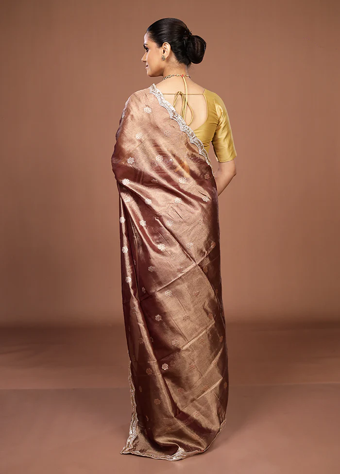Brown Tissue Silk Saree With Blouse Piece - Image 3