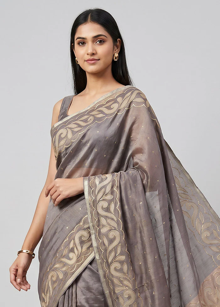 Brown Tissue Silk Saree With Blouse Piece - Image 2