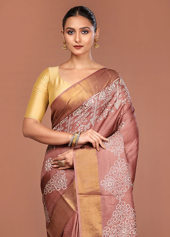 Brown Tussar Silk Saree With Blouse Piece
