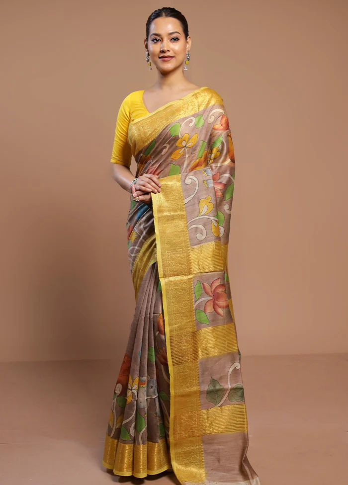 Brown Tussar Silk Saree With Blouse Piece