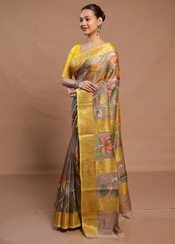 Brown Tussar Silk Saree With Blouse Piece - Image 4