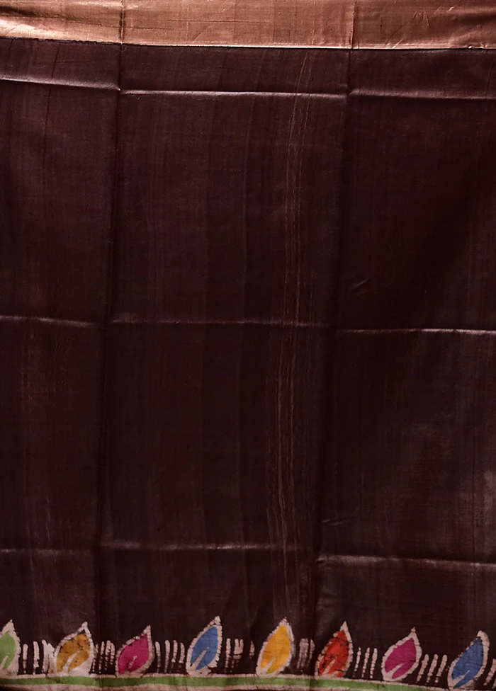 Brown Tussar Silk Saree With Blouse Piece - Image 5