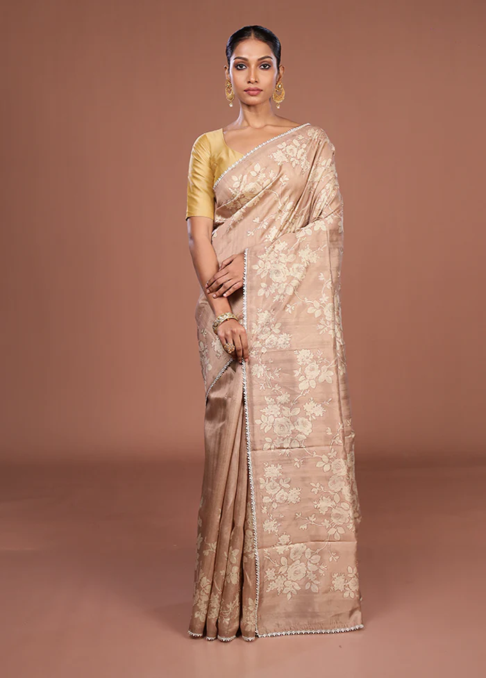 Brown Tussar Silk Saree With Blouse Piece - Image 2
