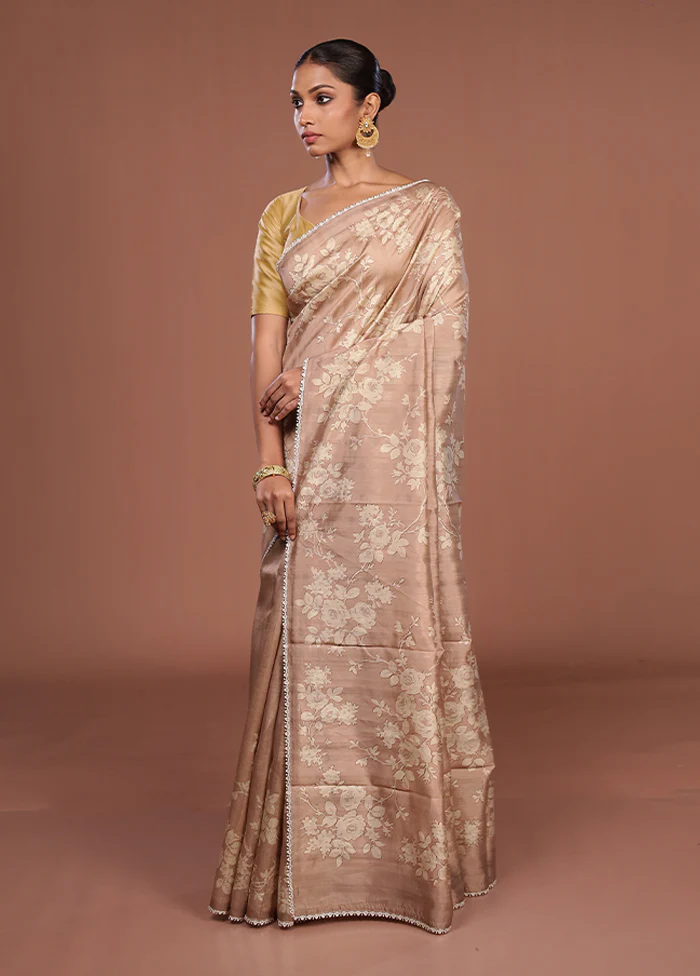 Brown Tussar Silk Saree With Blouse Piece - Image 4
