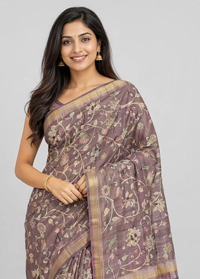 Brown Tussar Silk Saree With Blouse Piece - Image 2