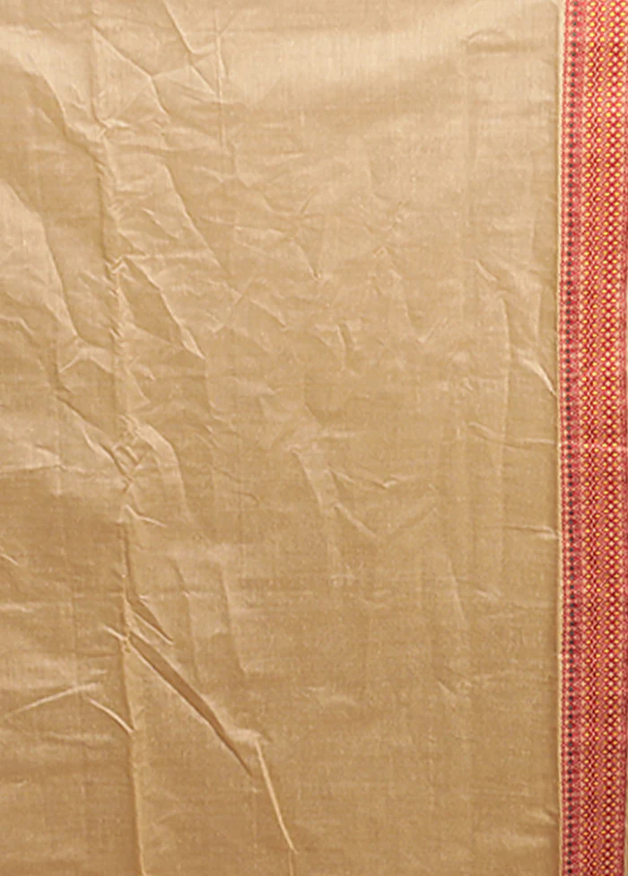 Cream Assam Silk Saree With Blouse Piece - Image 5