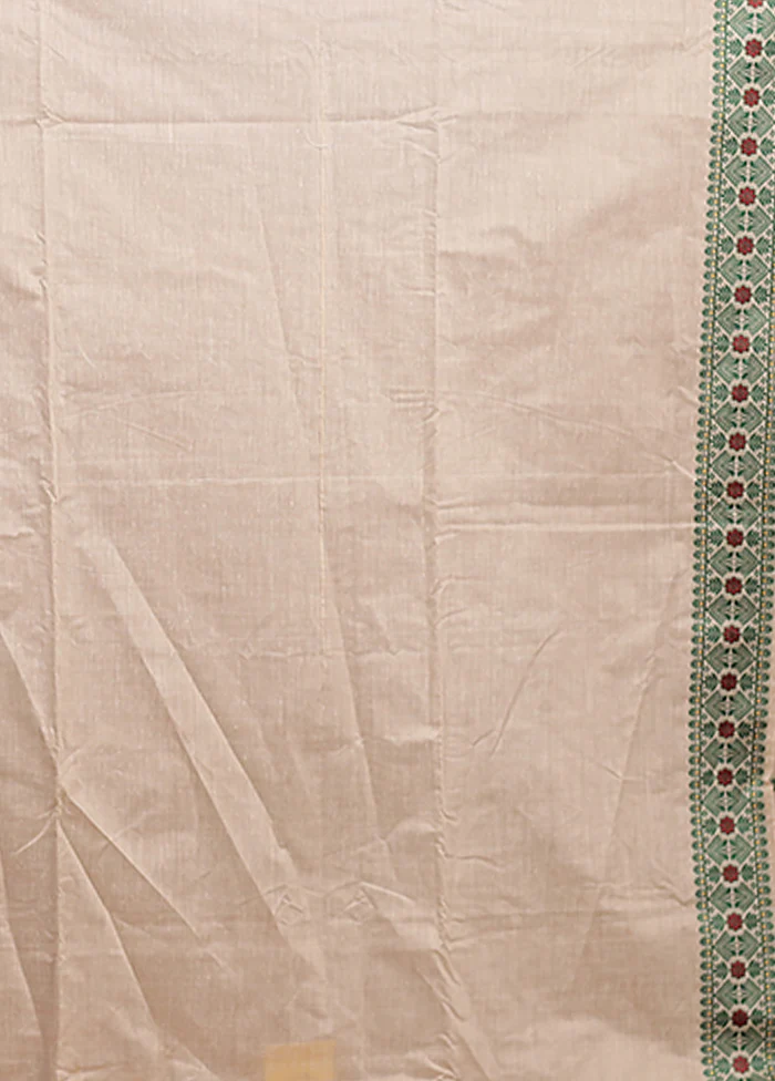 Cream Assam Silk Saree With Blouse Piece - Image 5