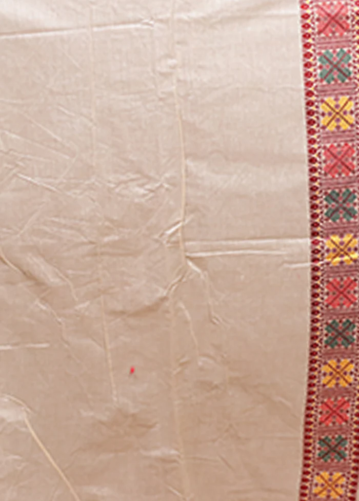 Cream Assam Silk Saree With Blouse Piece - Image 5