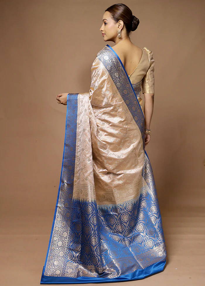 Cream Banarasi Silk Saree With Blouse Piece - Image 3