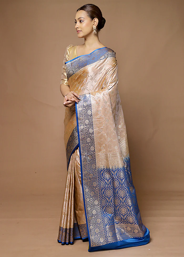 Cream Banarasi Silk Saree With Blouse Piece - Image 4