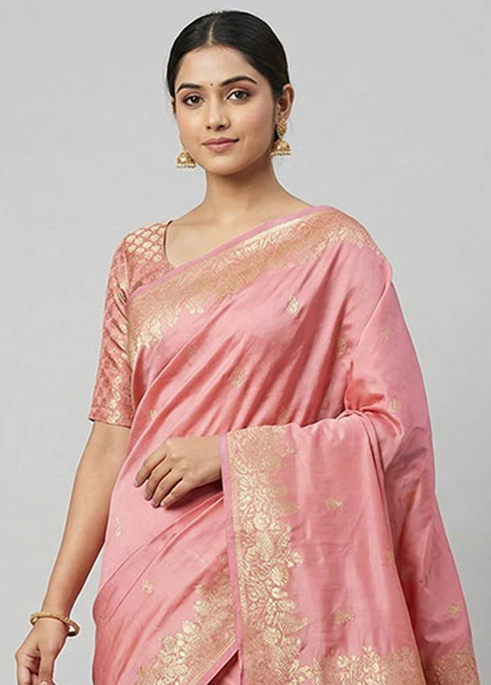 Cream Banarasi Silk Saree With Blouse Piece - Image 2