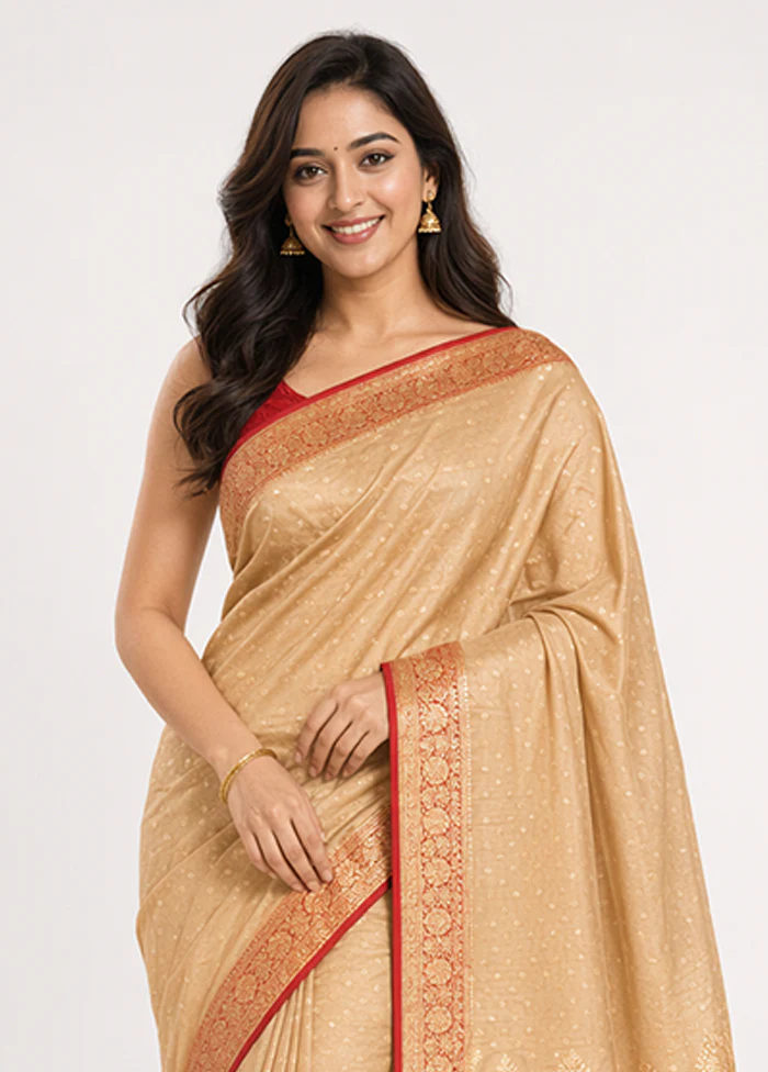Cream Banarasi Silk Saree With Blouse Piece - Image 2
