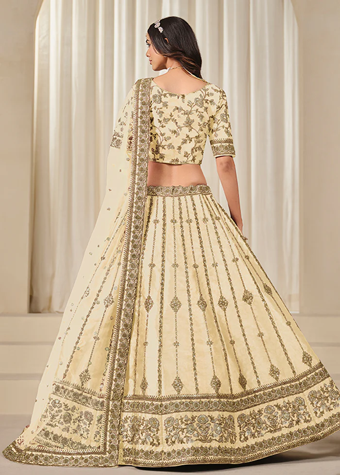Cream Blended Silk Dupatta Lehenga Set - Image 3