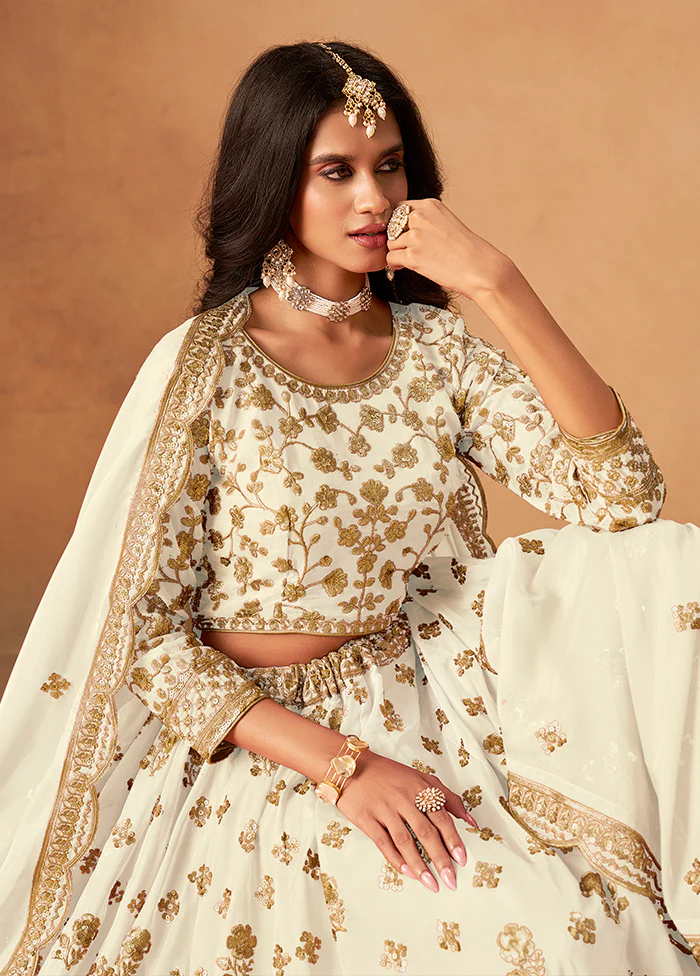 Cream Blended Silk Lehenga Set - Image 2