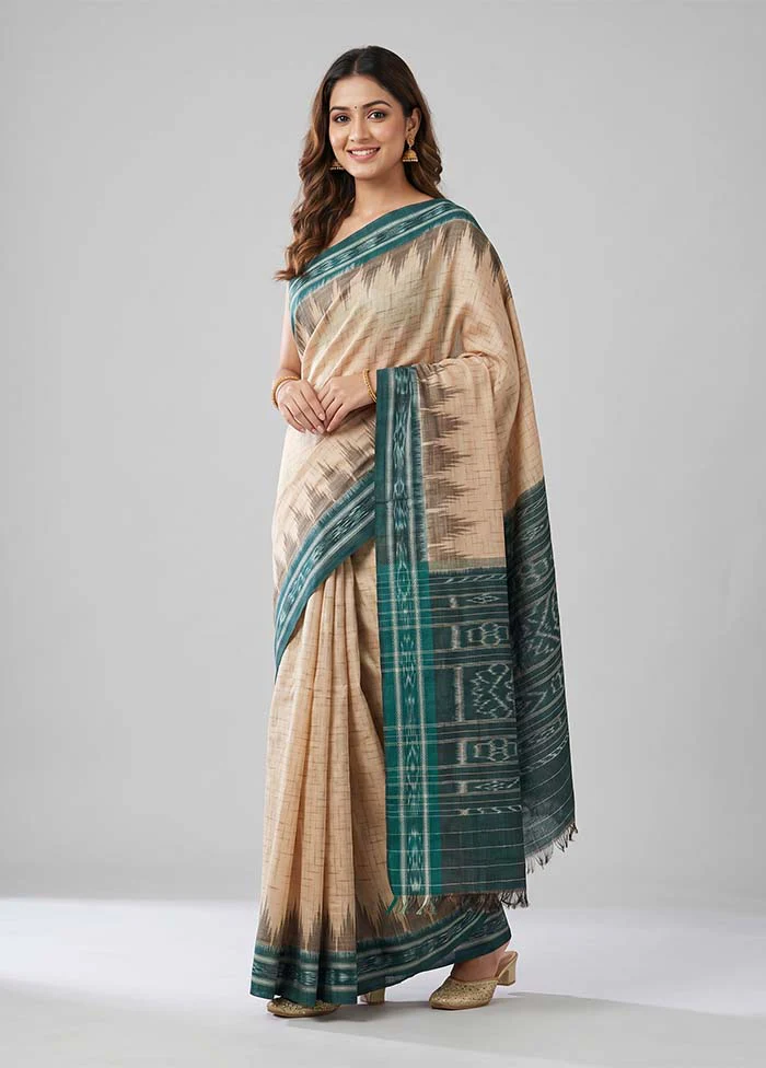 Cream Bomkai Silk Saree Without Blouse Piece