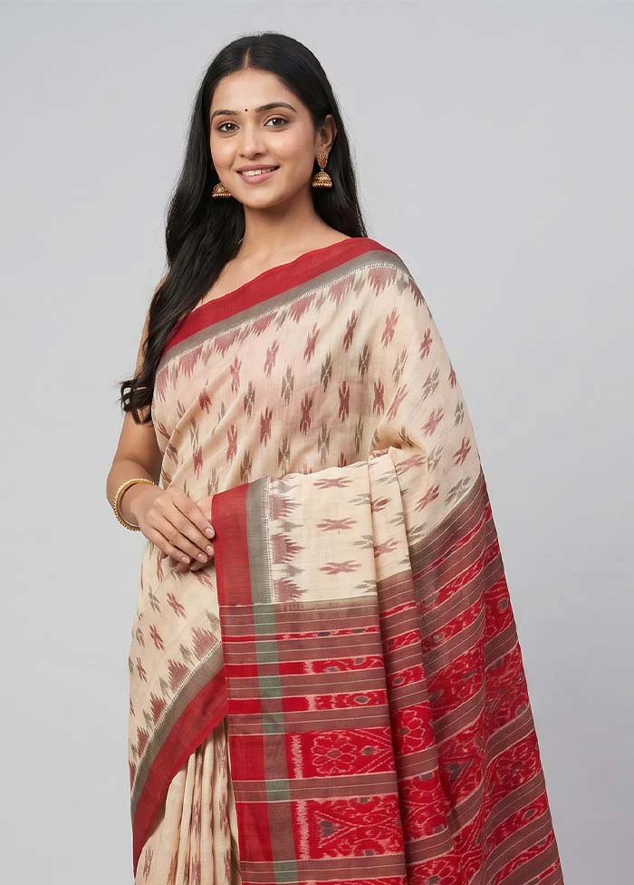 Cream Bomkai Silk Saree Without Blouse Piece - Image 2