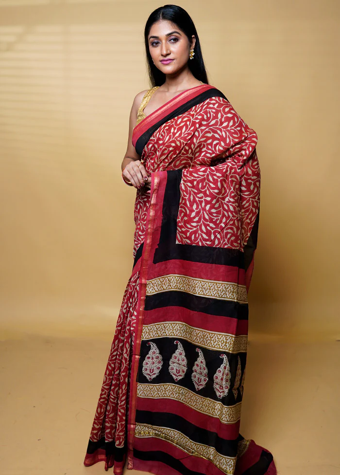 Cream Chanderi Cotton Saree With Blouse Piece - Image 2