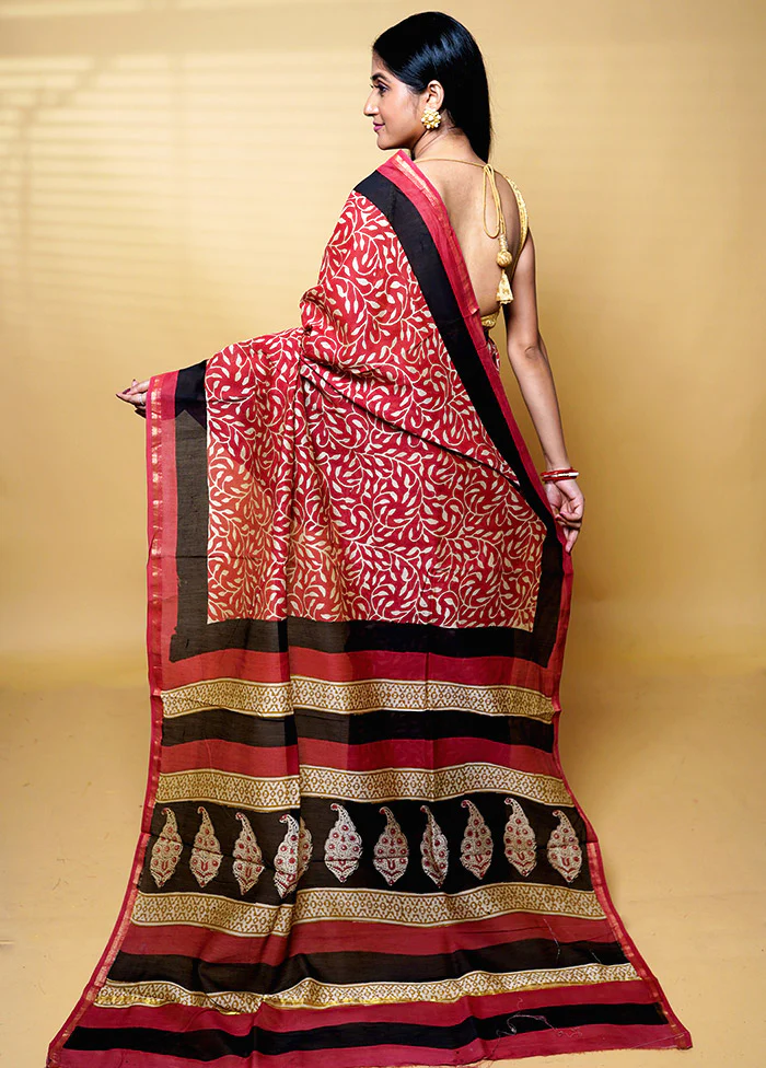 Cream Chanderi Cotton Saree With Blouse Piece - Image 3
