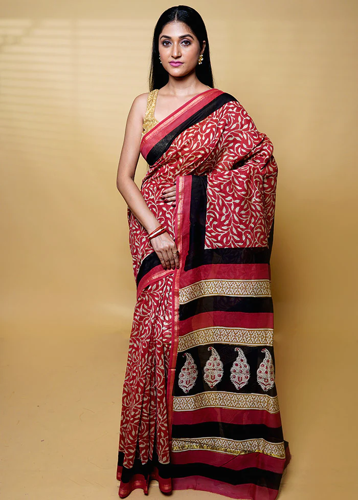 Cream Chanderi Cotton Saree With Blouse Piece - Image 4