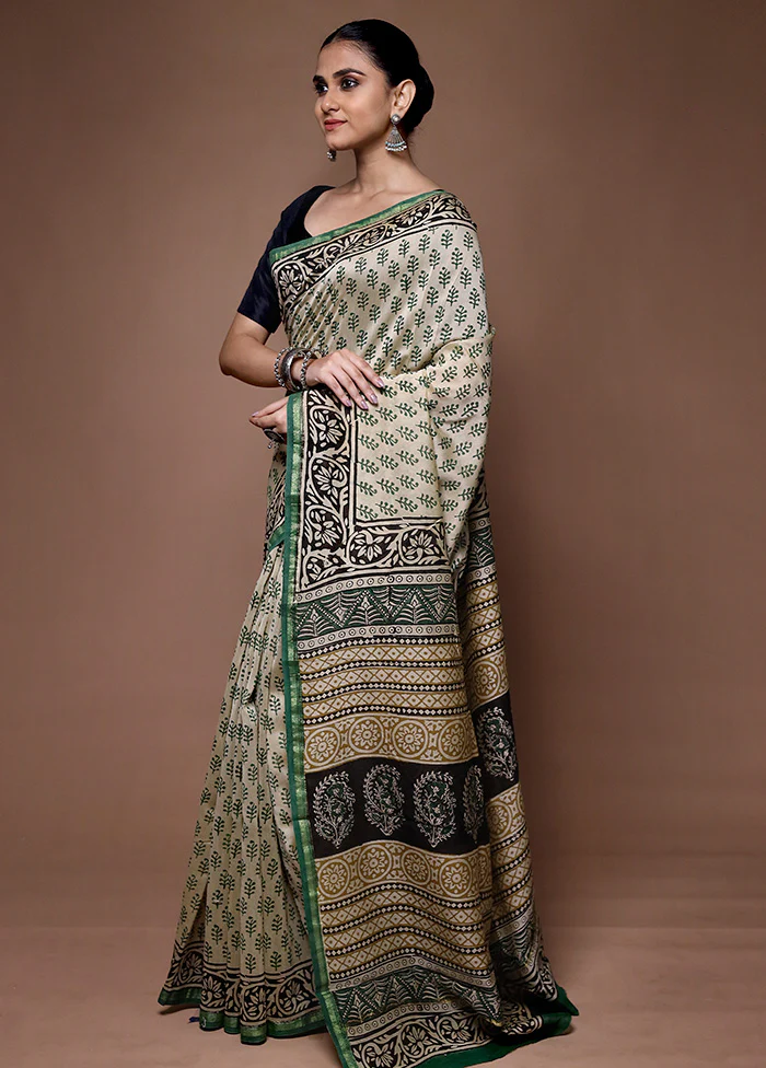 Cream Chanderi Cotton Saree With Blouse Piece - Image 4