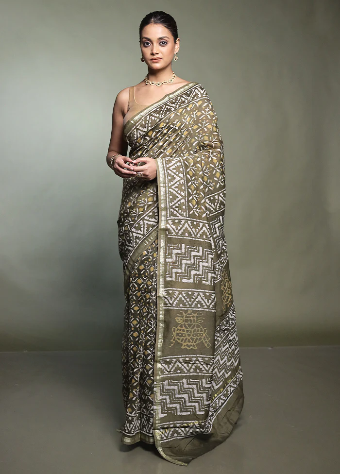 Cream Chanderi Cotton Saree With Blouse Piece - Image 2