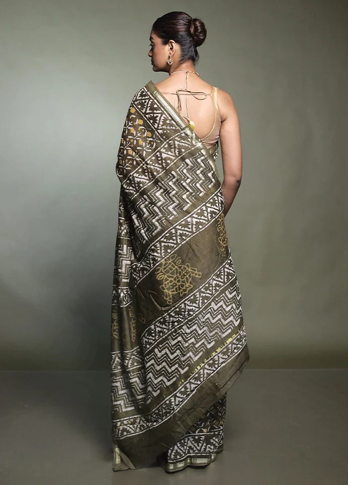 Cream Chanderi Cotton Saree With Blouse Piece - Image 3