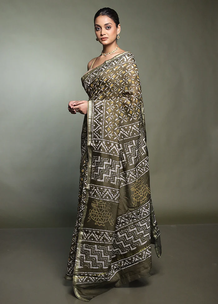 Cream Chanderi Cotton Saree With Blouse Piece - Image 4