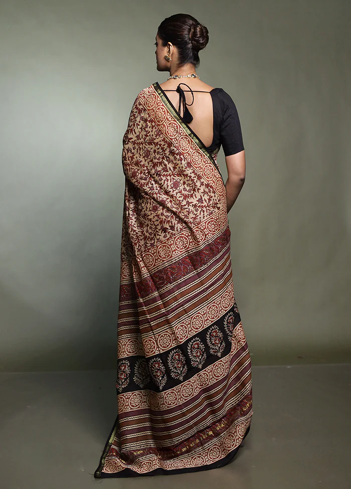 Brown Chanderi Cotton Saree With Blouse Piece - Image 3